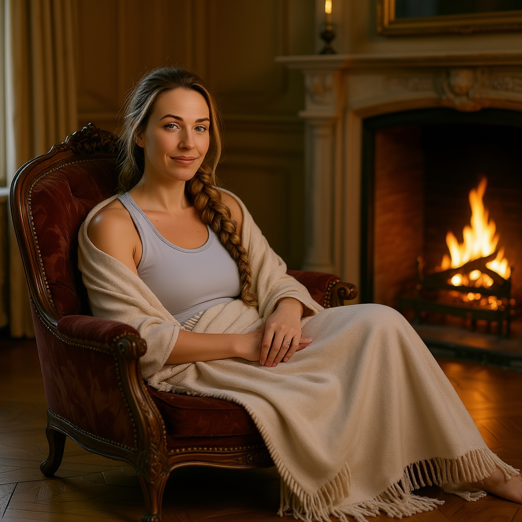 Becky Pendragon by the fire