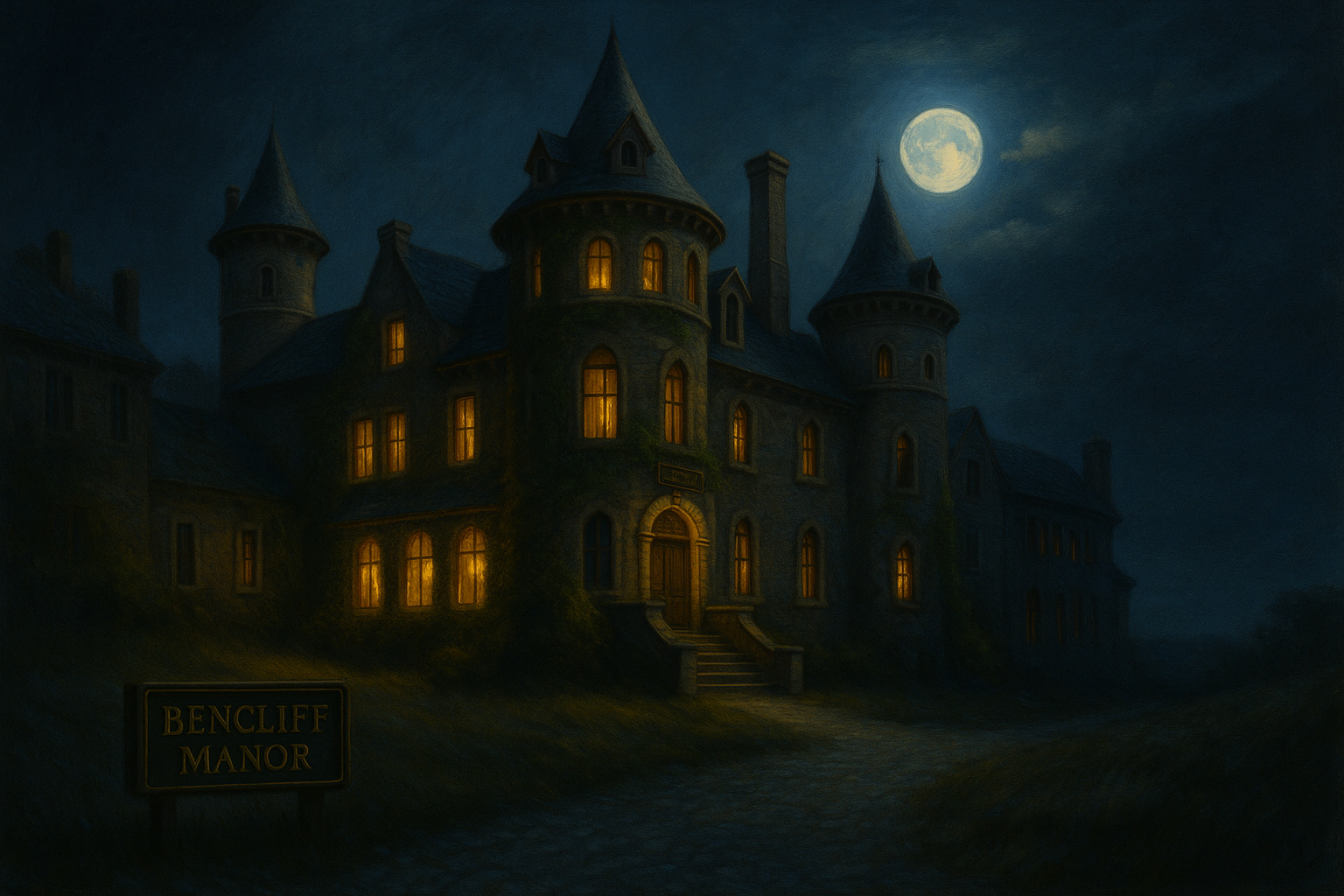 Bencliff Manor at night